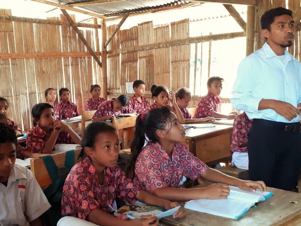 Students study in their classroom in SMPN 10 junior high school in Gulung hamlet, Ruan village, East Manggarai, East Nusa Tenggara